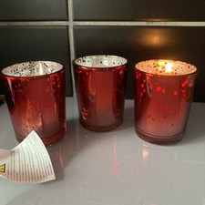 3x Yankee Candle  mercury red Votive / tealight Holders  old shop stock 6.5cm
