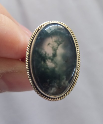 Moss agate ring - ring,, sterling