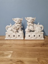 7" Vintage  Dehua White Porcelain  Foo Fu Dog Guardian Lion   Coin Statue Pair