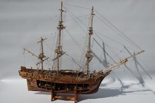 HMS BOUNTY 1783 WITH  CUTAWAY HULL WOODEN BUILT MODEL Scale 1:45 DISPLAY STAND