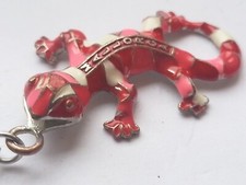 VINTAGE Old White Metal  Keyring Key Ring Red Lizard ? Majorca Crawling Insect 