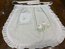 vintage pale blue waist apron appliqué embroidered 1960/60s Unused Waitress Half