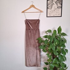 Vesper Mink Brown Velvet Maxi Dress with Thigh Split and Spaghetti Straps Size 8