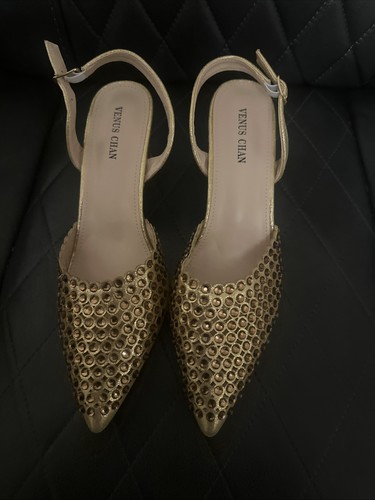 Gold rhinestone shoes - rhinestone, for
