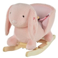 Cute Pink Plush Rabbit Ride-On Rocking Horse with Sound & Safety Seat Belt