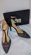 ROLAND CARTIER BRAND NEW BLACK SHIMMER DIAMANTE SHOES & MATCHING BAG UK 3 EUR 36
