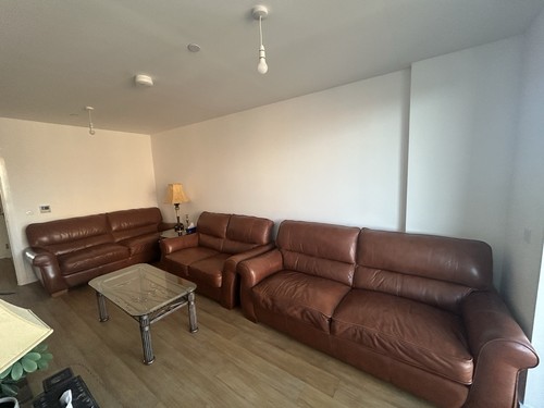 Brown leather sofa suite - leather,