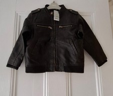 NEW Boys NEXT Brown Faux Leather Biker Bomber Jacket 4-5 yrs 104-110 rrp £22