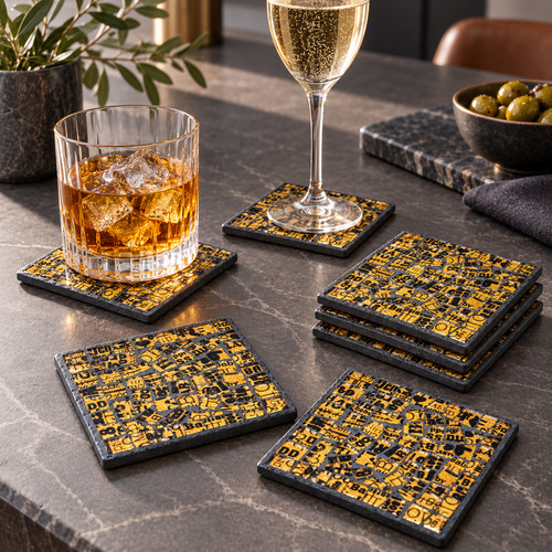 Gold mosaic glass - gold,