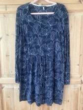 Navy and White Floral Print Joules Dress Stretch Jersey Size 16