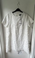 Zara Women’s MINI DRESS FRINGED TRIMS Ivory White Special Occasions Size S
