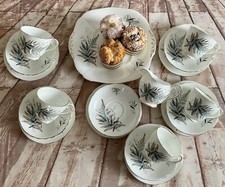 Vintage 1960s  Adderley Ltd (Ridgway) Tea Set - 5 x Tea Trios Blue Fern - H576 