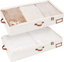  Large under Bed Storage Box Containers Ultra Thick, Ivory White, 2-Pack