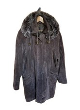Vintage Canda C&A Pig Suede Leather Parka Coat Women's Brown UK•12 Hooded Fur