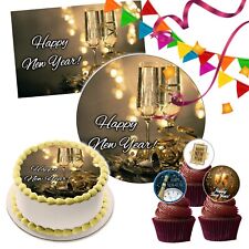 New Year Cake Topper Party Decoration Edible Cupcake Celebration Happy Prosecco