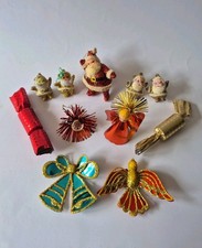 VINTAGE CHRISTMAS TREE DECORATIONS. KITSCH ORNAMENTS 1960'S 70'S FLOCKED & FOIL.