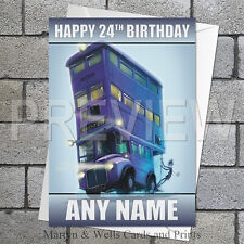 Harry Potter birthday card: Knight Bus. 5x7 inches. Personalised, plus envelope.