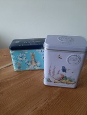 Peter Rabbit Tea Tin  & Tin with other characters Sealed. Two tins.