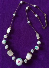 Vintage Necklace Antique Art Deco White Czech Glass Wedding Cake Beads Bar Links