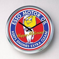 ESSO MOTOR OIL Wall clock Stainless Steel silent quartz movement man cave garage