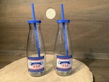 Set Of 2 Glass Milk Bottles