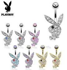 Crystal Paved **GENUINE PLAYBOY** Bunny Belly Bar Navel Piercing Ring CZ (17JB)