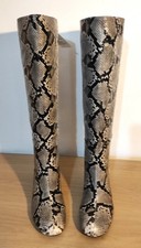 Zara Animal Snake Print Knee High Boots Size 5 38 Heel 2.8" Grey Black Multi