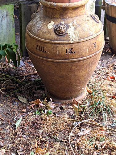Brown terracotta round urn - brown,