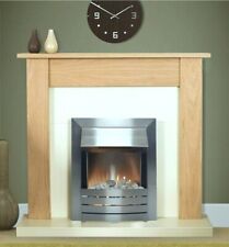 ELECTRIC FIRE OAK FIREPLACE SURROUND CREAM HEARTH BRUSHED STEEL PEBBLES BNIB