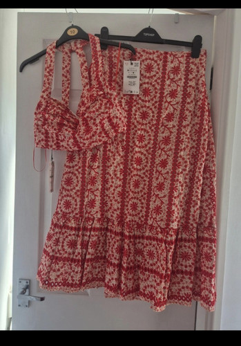 Zara red white broderie - red, &