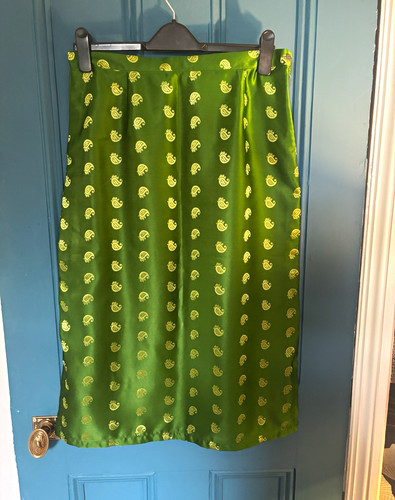 Silk sari green satin paisley - silk,