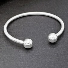 Silverly Sterling Silver Bangle Solid 925 Torque Ball Round Tube Bracelet