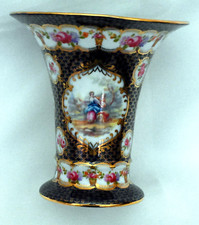 PAST TIMES fine porcelain, multi-coloured trumpet vase, mint condition