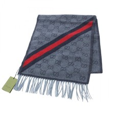 GUCCI GG pattern Scarf wrap stole 5706033G2004068 wool Navy Red NEW unisex