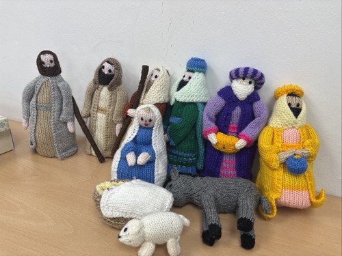 Hand knitted nativity - hand, figures