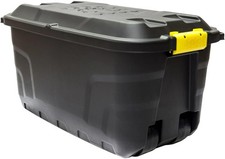 Strong Heavy Duty Large Plastic Storage Trunk 4 Wheels Strata 75L Capacity & Lid