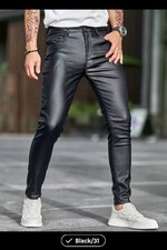 Men's black stretch faux leather jeans. Ideal for Halloween. 31" BNWOT