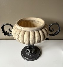 Vintage Gina Marteli Iron & Stone Urn Planter Valencia Spain, 17cm Rustic Decor