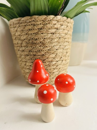 Trio wooden red toadstool - wooden,