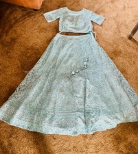 Sky blue colour bridal lengha