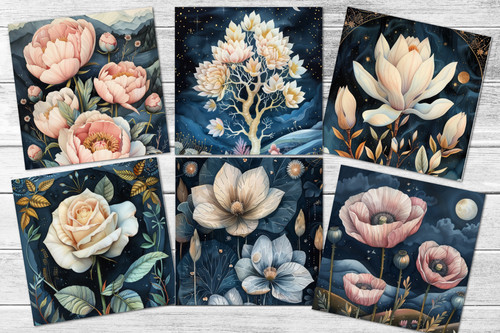 Midnight garden flowers card - midnight,