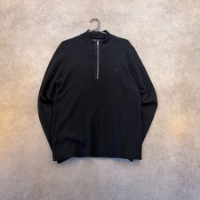 Fred Perry Black Quarter Zip Sweatshirt Small 100% Cotton Long Sleeve Top