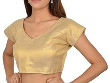 Designer Saree Blouse Readymade Sari Blouse, Stitched Gold Silver Silk Choli Top
