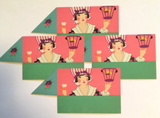 4 Unused Vintage, The Bird Cage, Floral, Art Deco Bridge Place Card Gibson