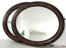A Pair Of Antique Veneered Wall Mirrors, Edwardian bevelled mirrors, Oval.