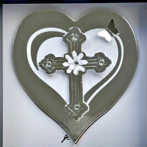 Silver cross heart picture 4x4 - heart,