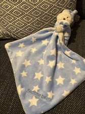 MOTHERCARE BLUE BEDTIME BEAR TEDDY BABY SOFT PLUSH TOY WHITE STAR COMFORTER