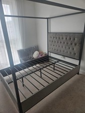 Black Four Poster Metal Canopy Bed Frame With Attached Headboard