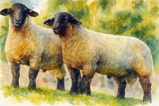 Suffolk Sheep Watercolour