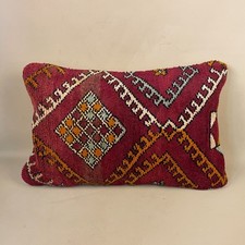 Moroccan Kilim Cushion Antique Carpet Pillow Feather Handmade 60x40cm Red